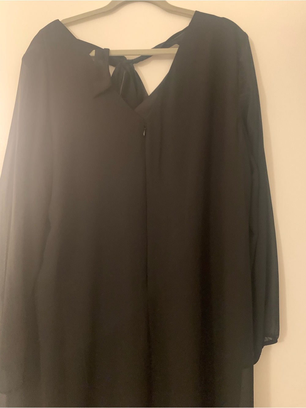 26 International Black Long Sleeve V-Neck Tunic with Back Tie Detail